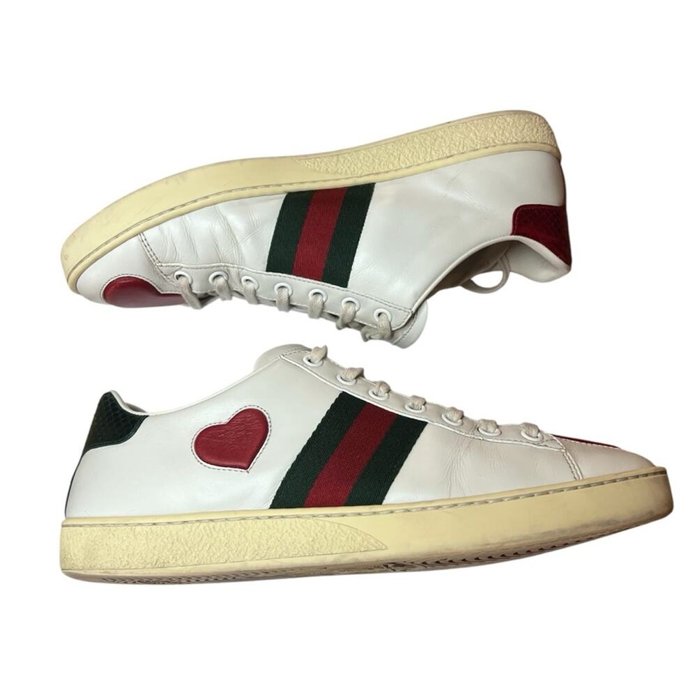 Gucci Ace Hearts Web Stripe Sneakers White Leather Low Top EU 37.5 US 7.5 - Picture 7 of 12